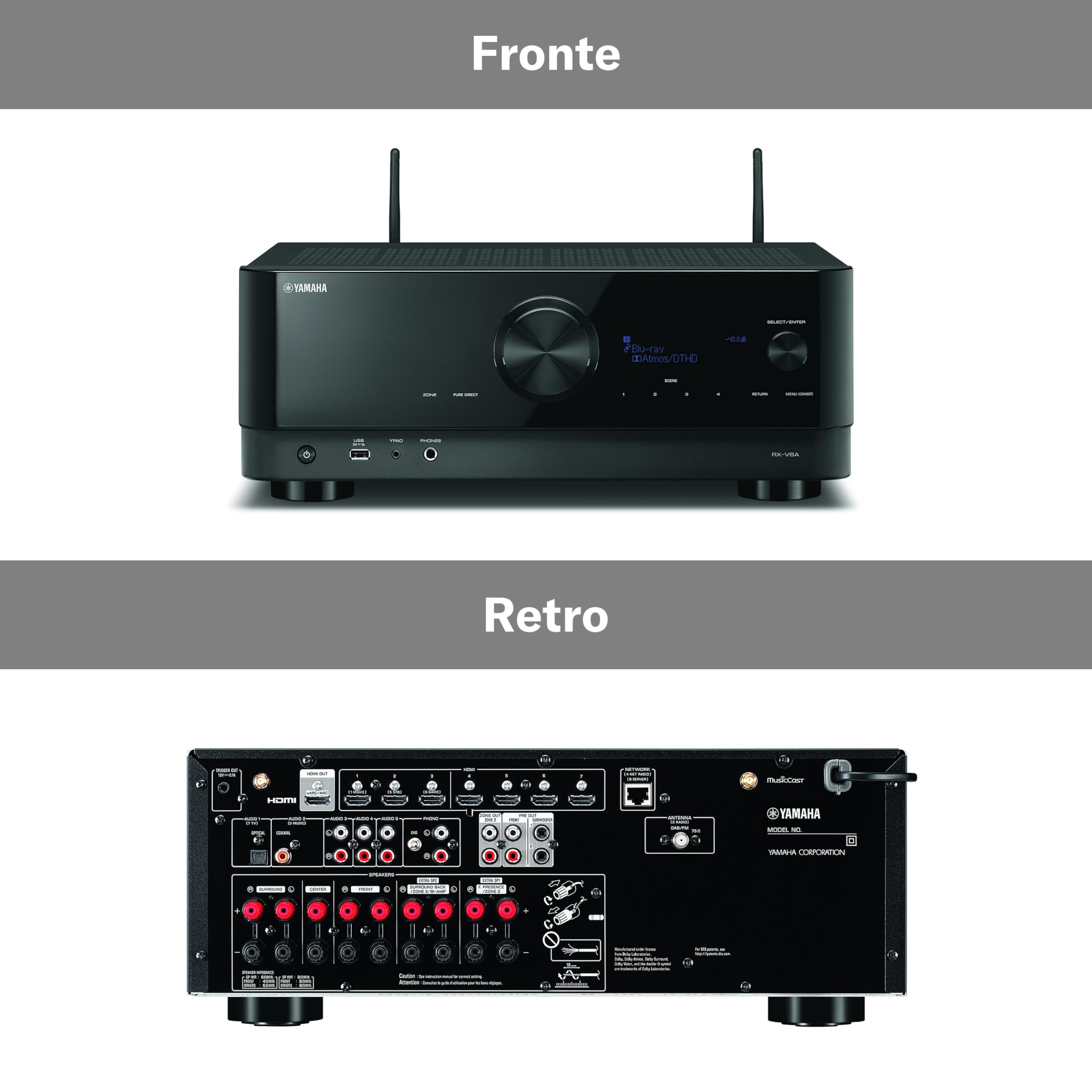 Yamaha RX-V6A sintoamplificatore AV 7.2 nero Dolby Atmos