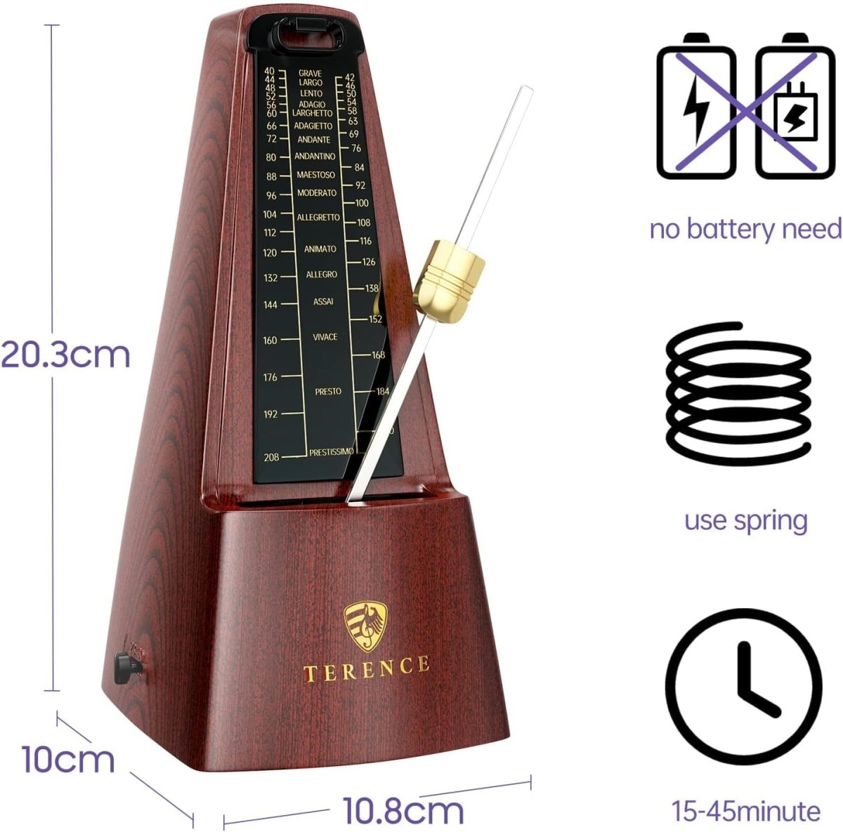 Terence TM1 Metronomo Meccanico in Metallo Nero