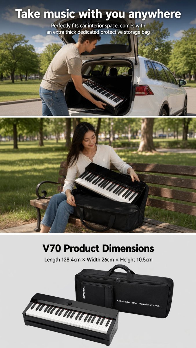 Terence V70 Pianoforte Pieghevole 88 Tasti Nero 50W