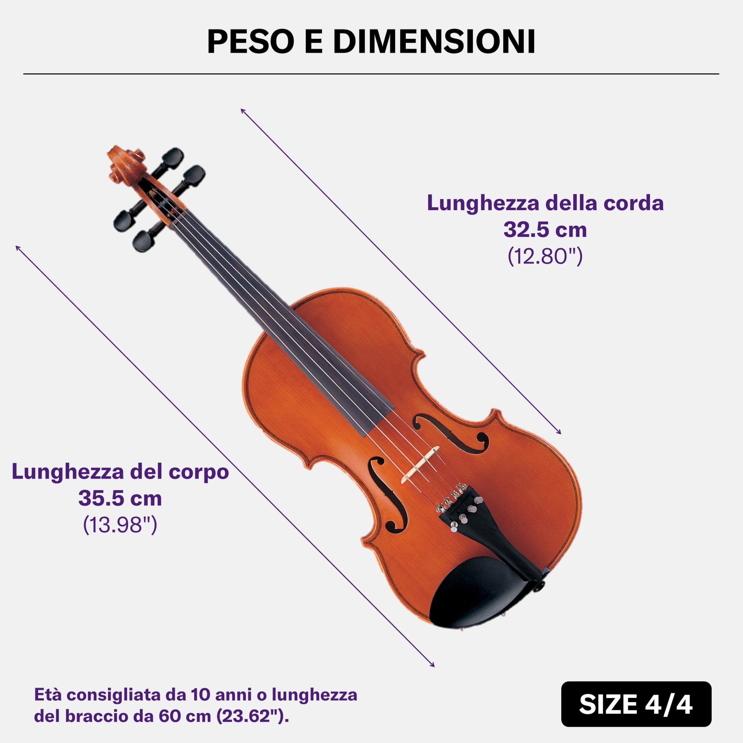Yamaha V5SA44 Violino Acustico 4/4 Marrone con Arco