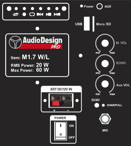 Audio Design Pro M1 7W/L cassa attiva batteria microfono