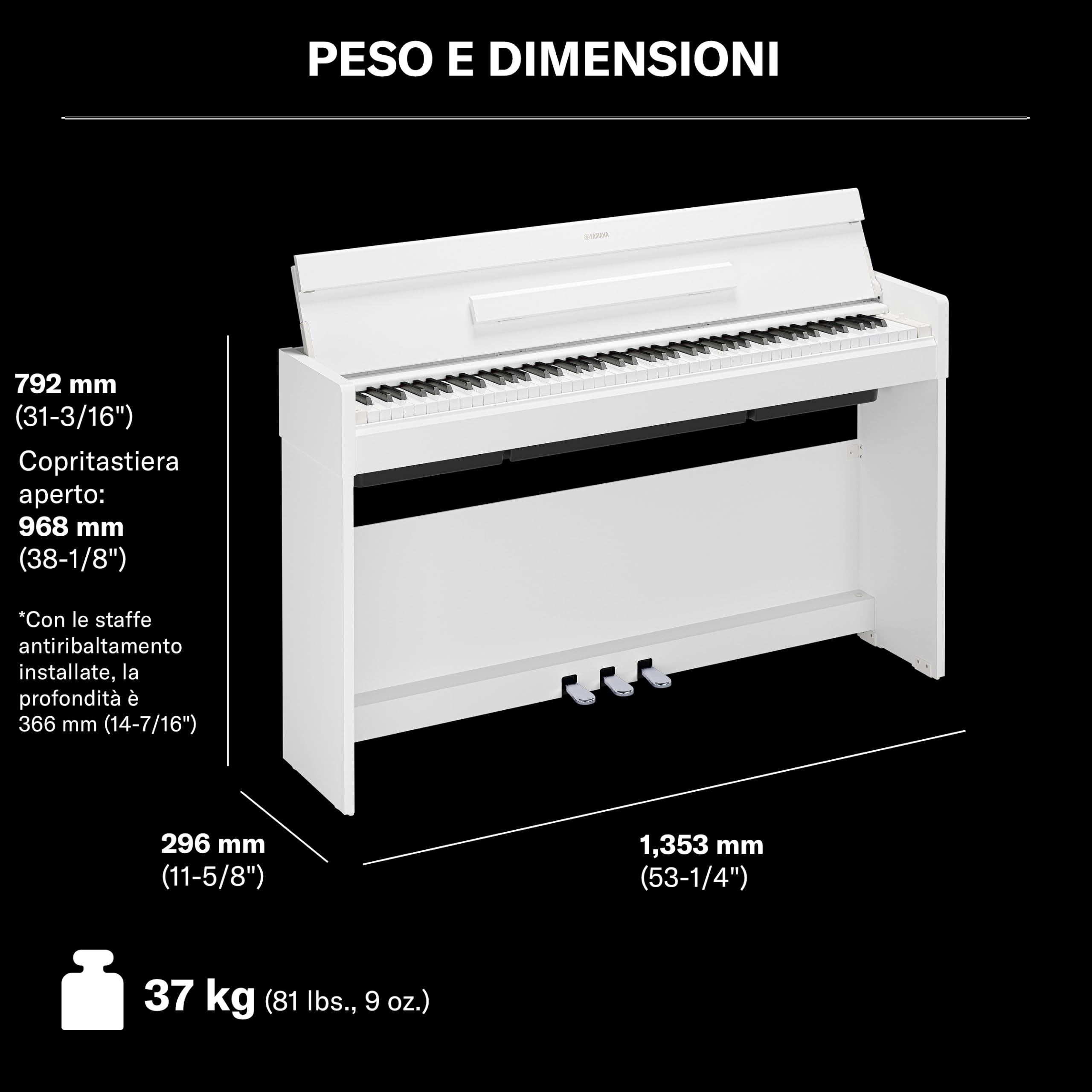 Yamaha YDP-S36 Pianoforte Digitale 88 Tasti Bianco CFX