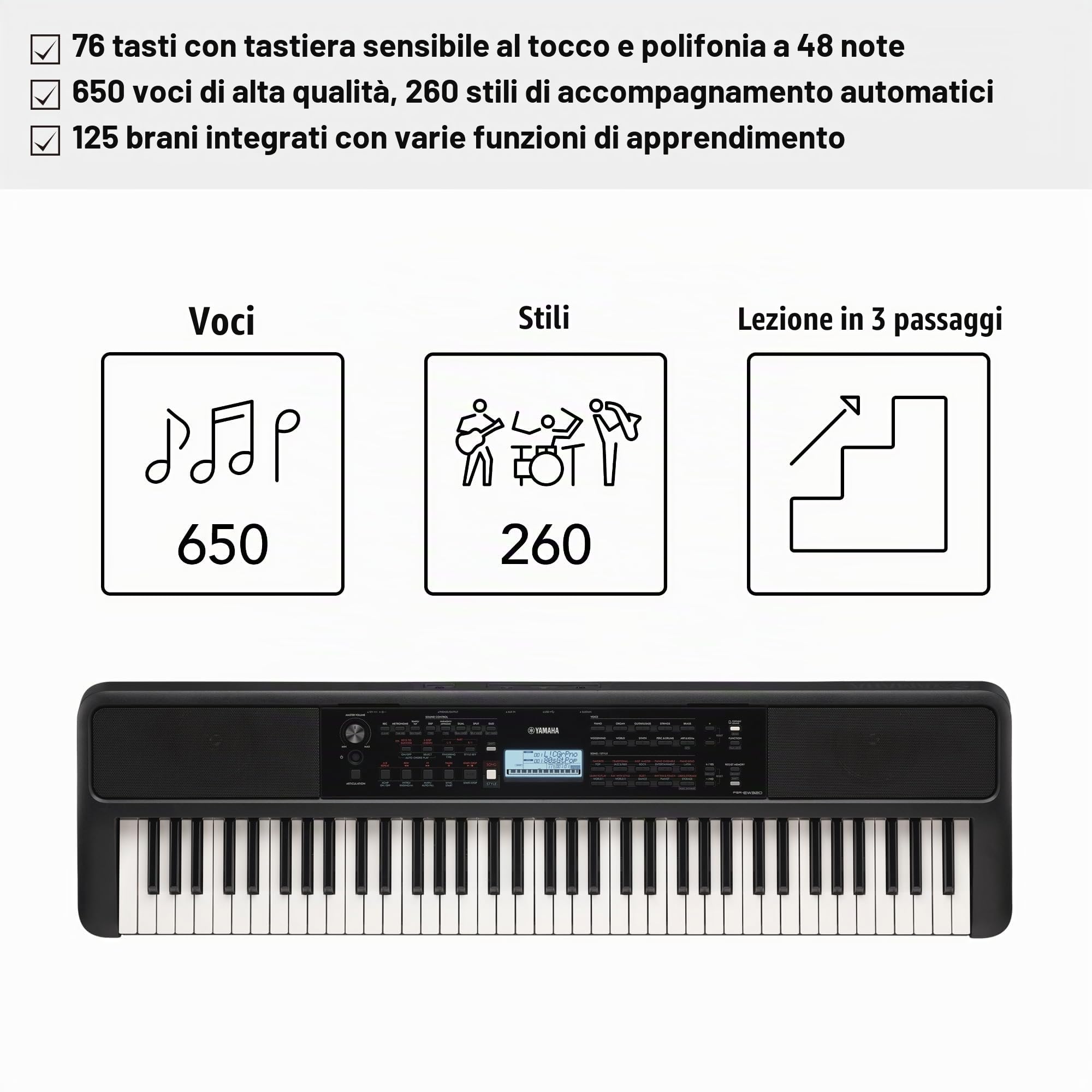 Yamaha PSR-EW320 tastiera portatile 76 tasti 650 voci