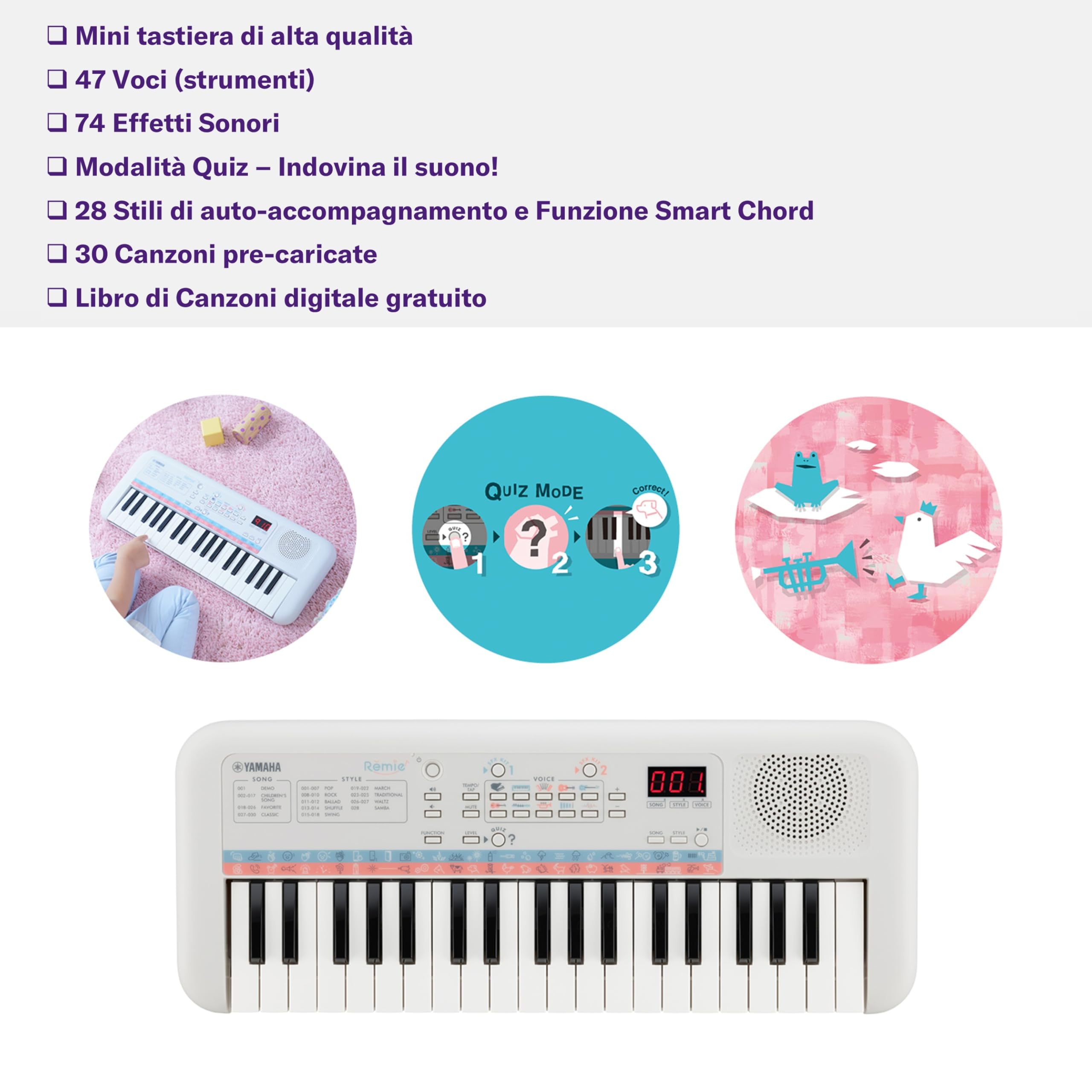 Yamaha Remie PSS-E30 Tastiera Bambini 37 Tasti Bianca Quiz