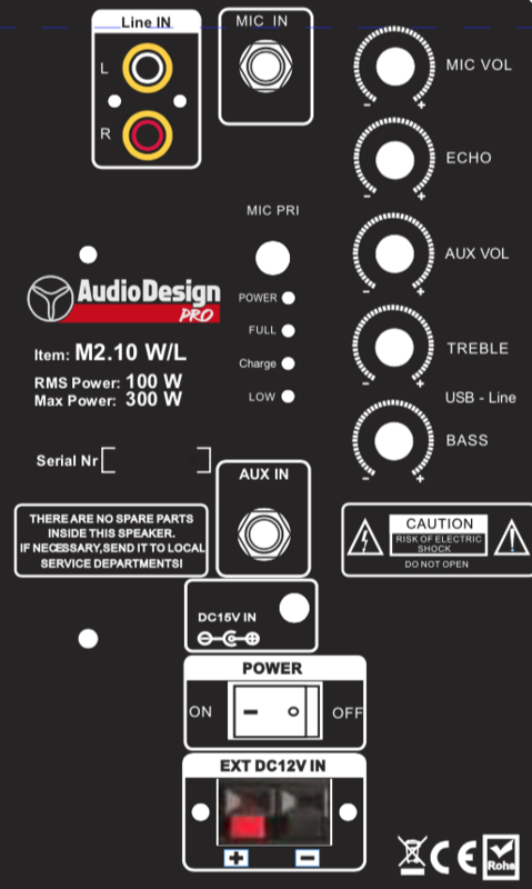 Audio Design M2 12WL cassa amplificata a batteria con 2 microfoni
