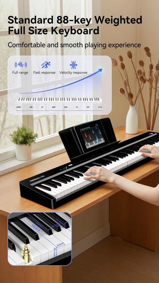 Terence V70 Pianoforte Pieghevole 88 Tasti Nero 50W
