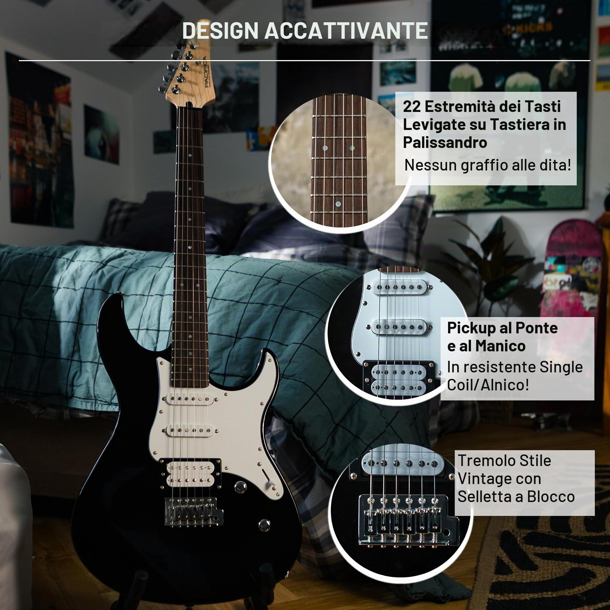 Yamaha Pacifica 112V chitarra elettrica nera ontano HSS