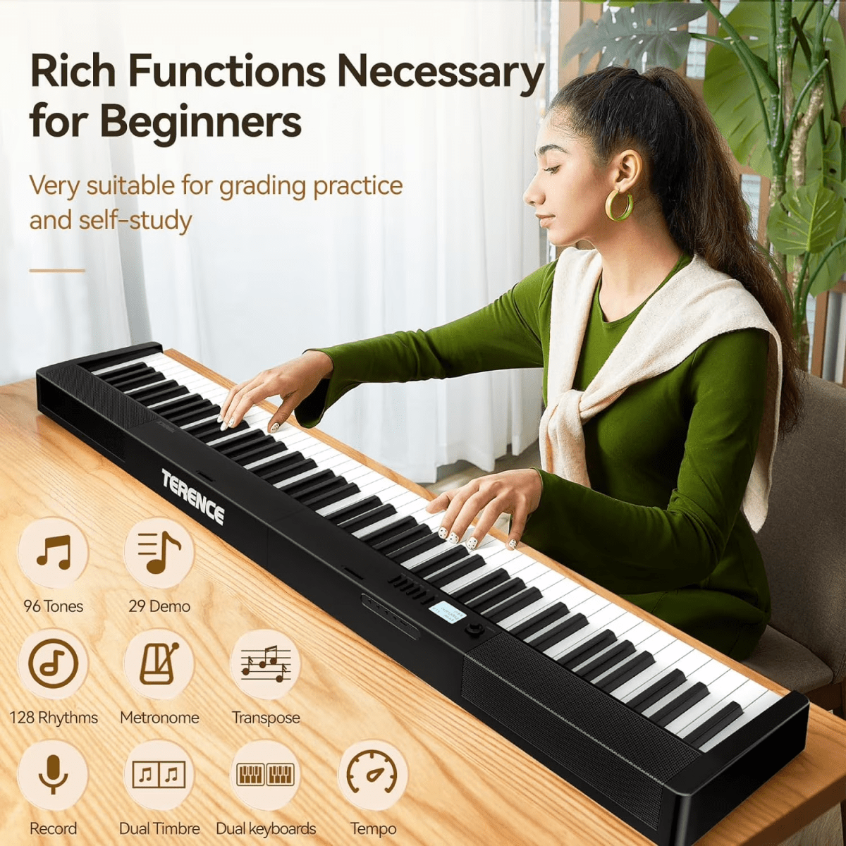 Terence V30 Piano Pieghevole 88 Tasti Pesati Nero