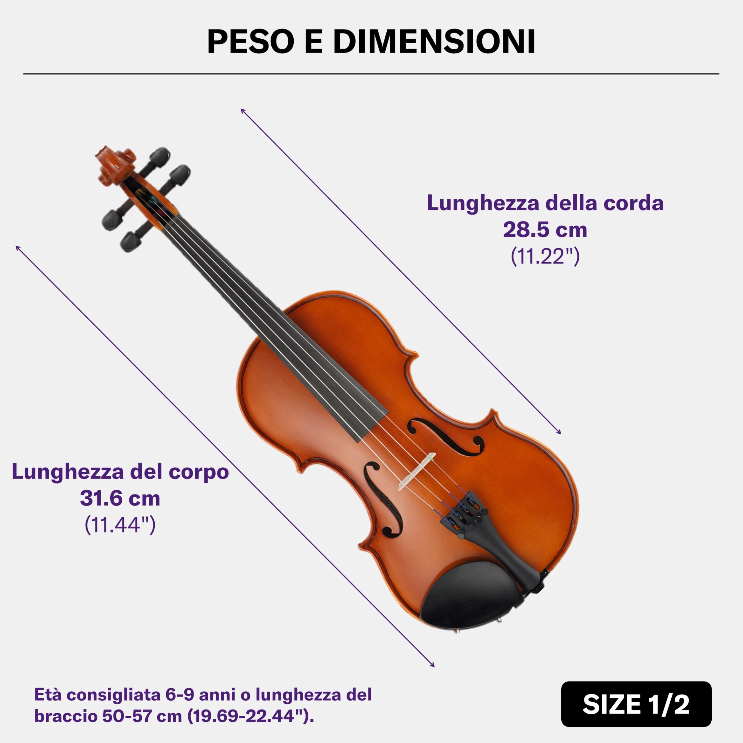 Yamaha V3SKA violino acustico 1/2 marrone con set