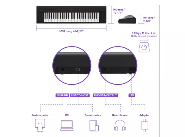 Yamaha Piaggero NP15 B Tastiera 61 Tasti Nera MIDI