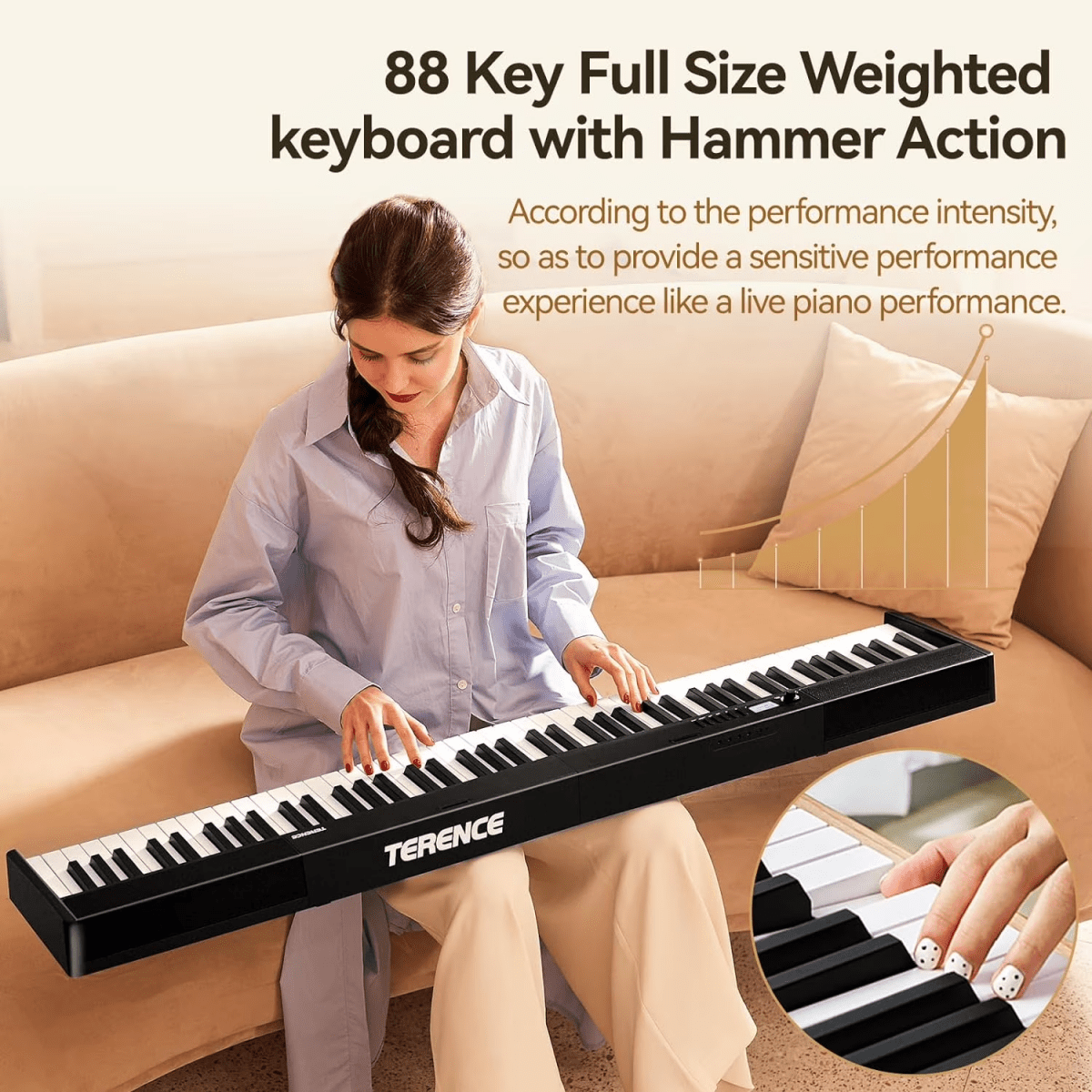 Terence V30 Piano Pieghevole 88 Tasti Pesati Nero