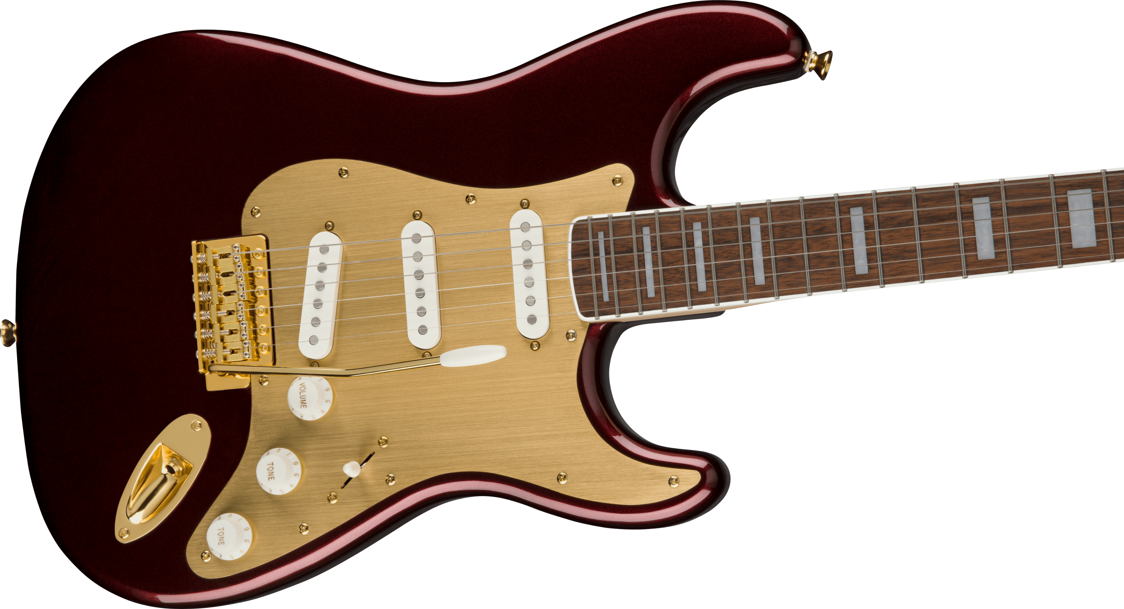 Squier 40th Anniversary Stratocaster elettrica Ruby Red Metallic
