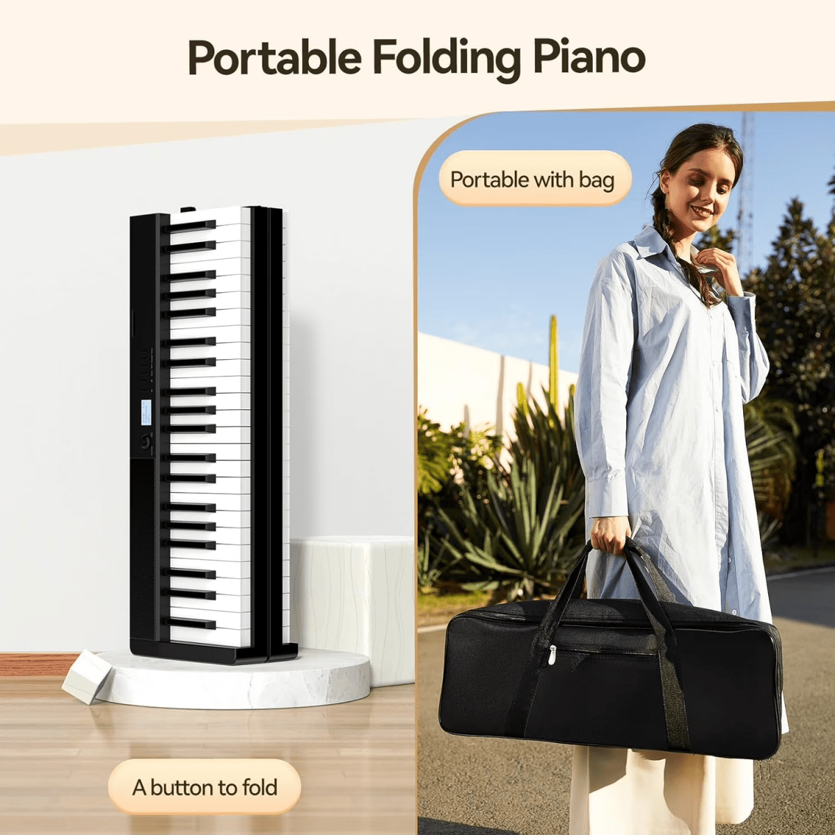 Terence V30 Piano Pieghevole 88 Tasti Pesati Nero