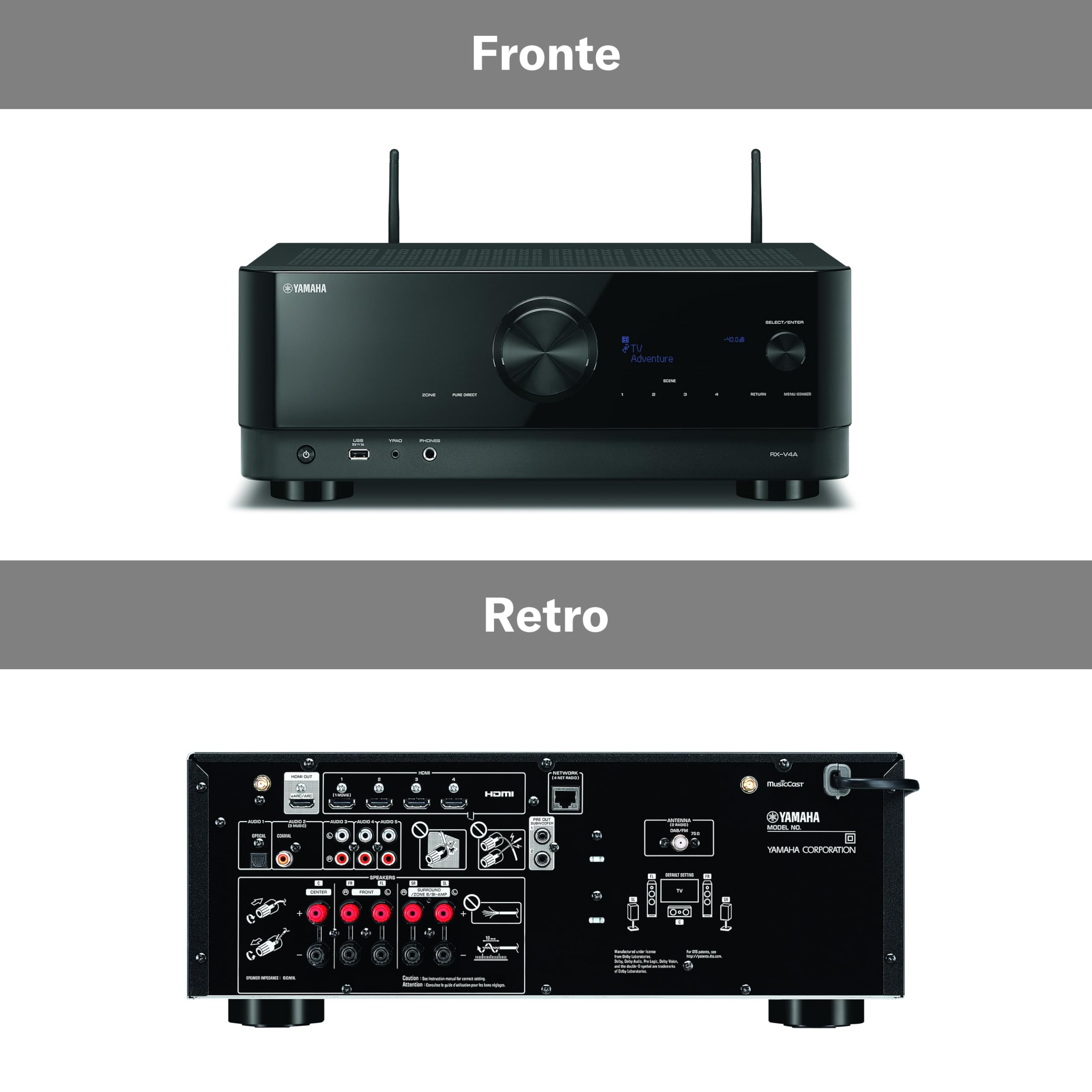 Yamaha RX-V4A Sintoamplificatore 5.2 Nero Bluetooth Wi-Fi