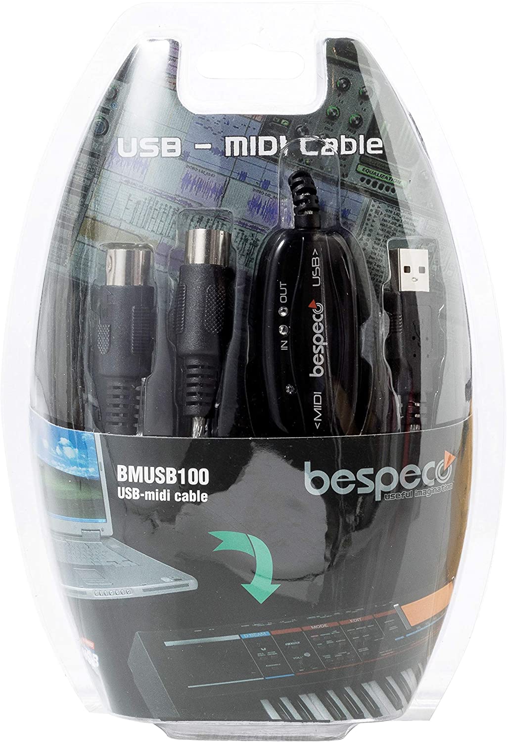 Bespeco BMUSB100 interfaccia MIDI USB cavo 1-In/1-Out