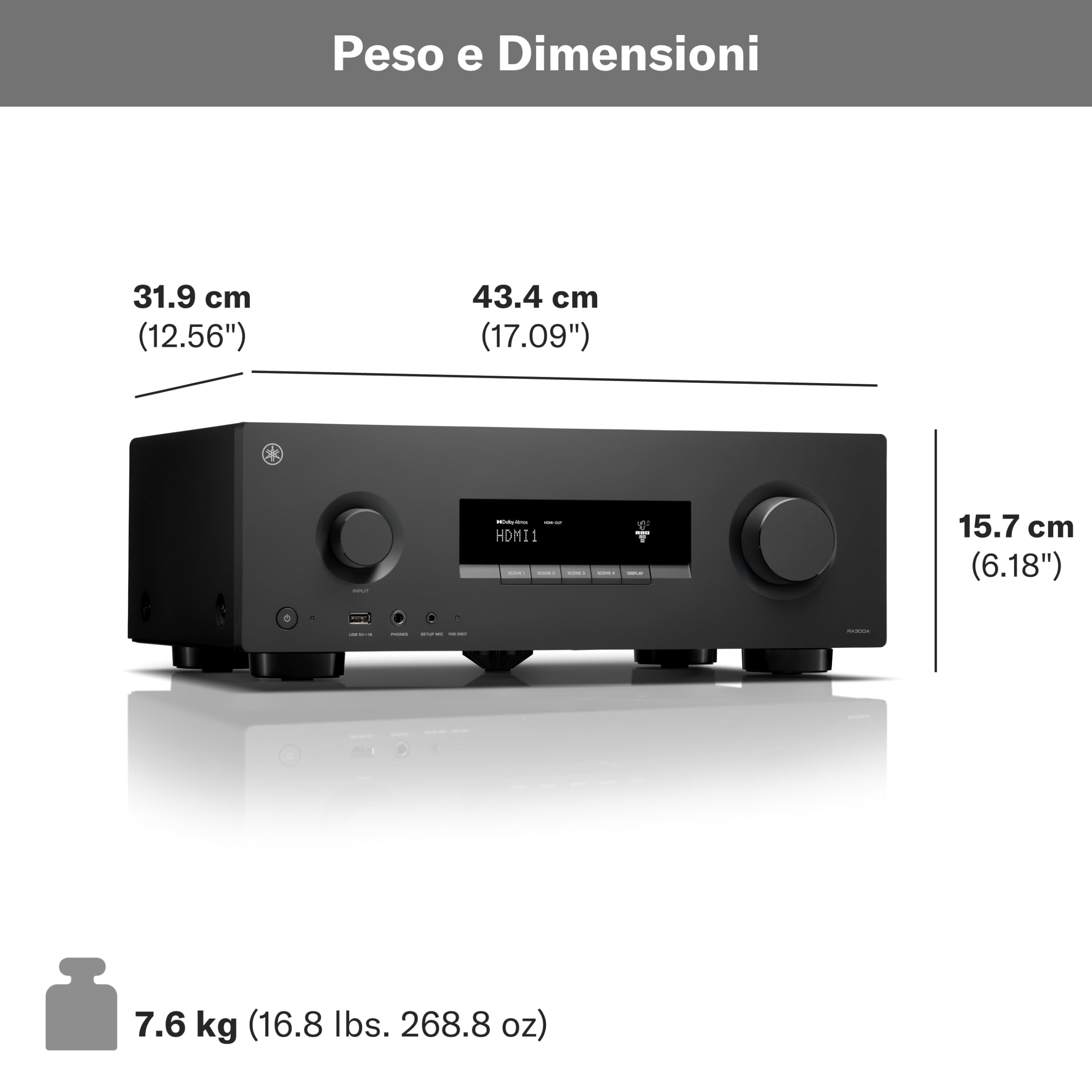 Yamaha RX300A Sintoamplificatore 5.2 Nero Dolby Atmos
