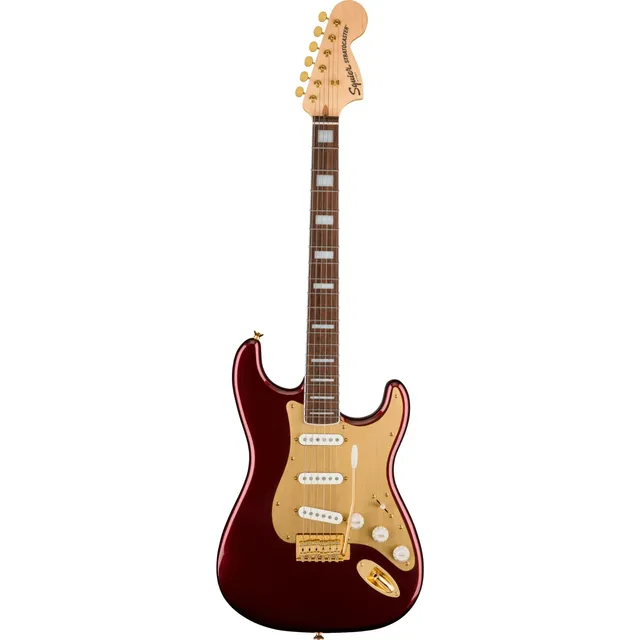 Squier 40th Anniversary Stratocaster elettrica Ruby Red Metallic