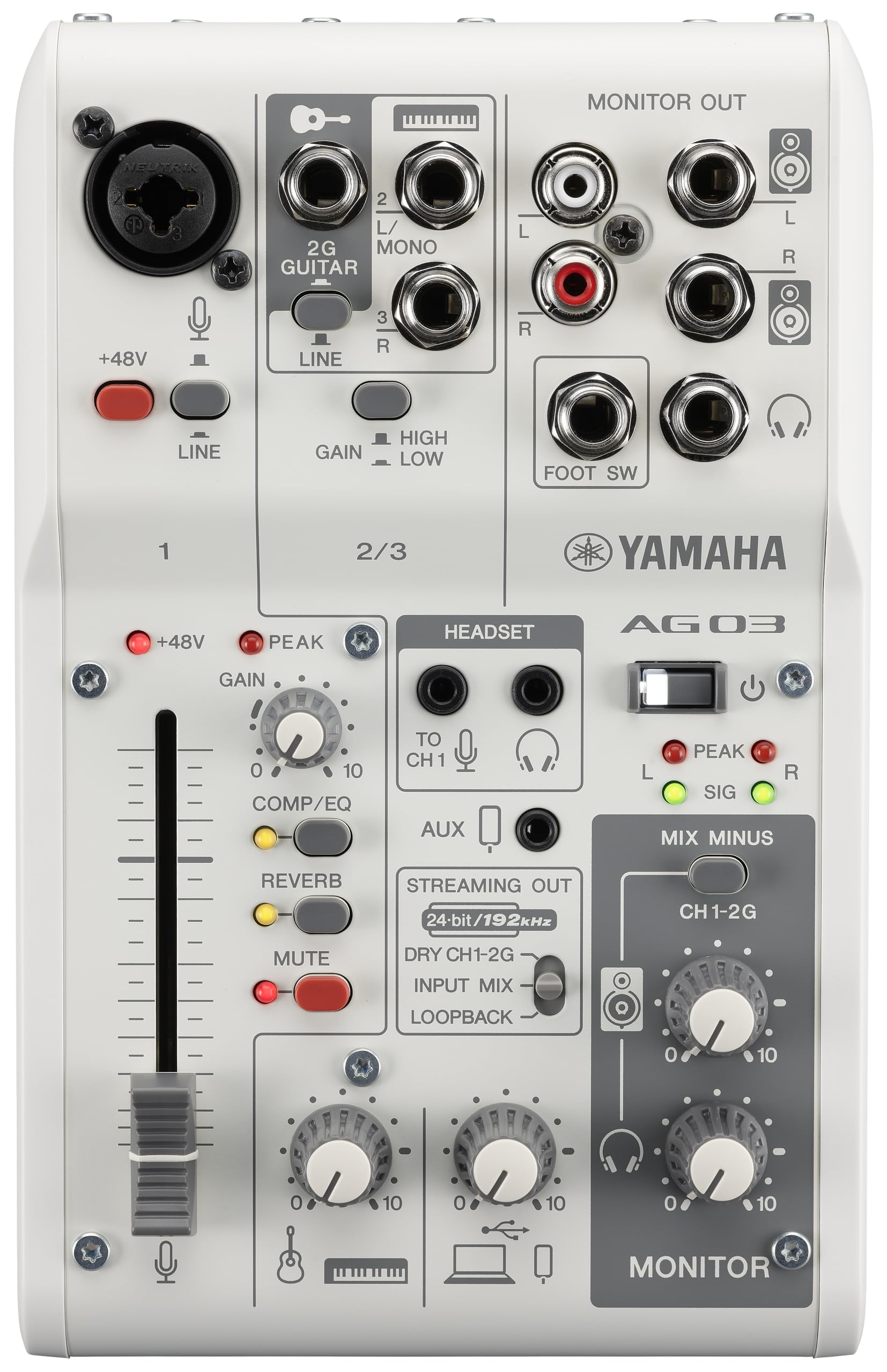 Yamaha AG03MK2 Mixer 3 Canali USB Bianco streaming