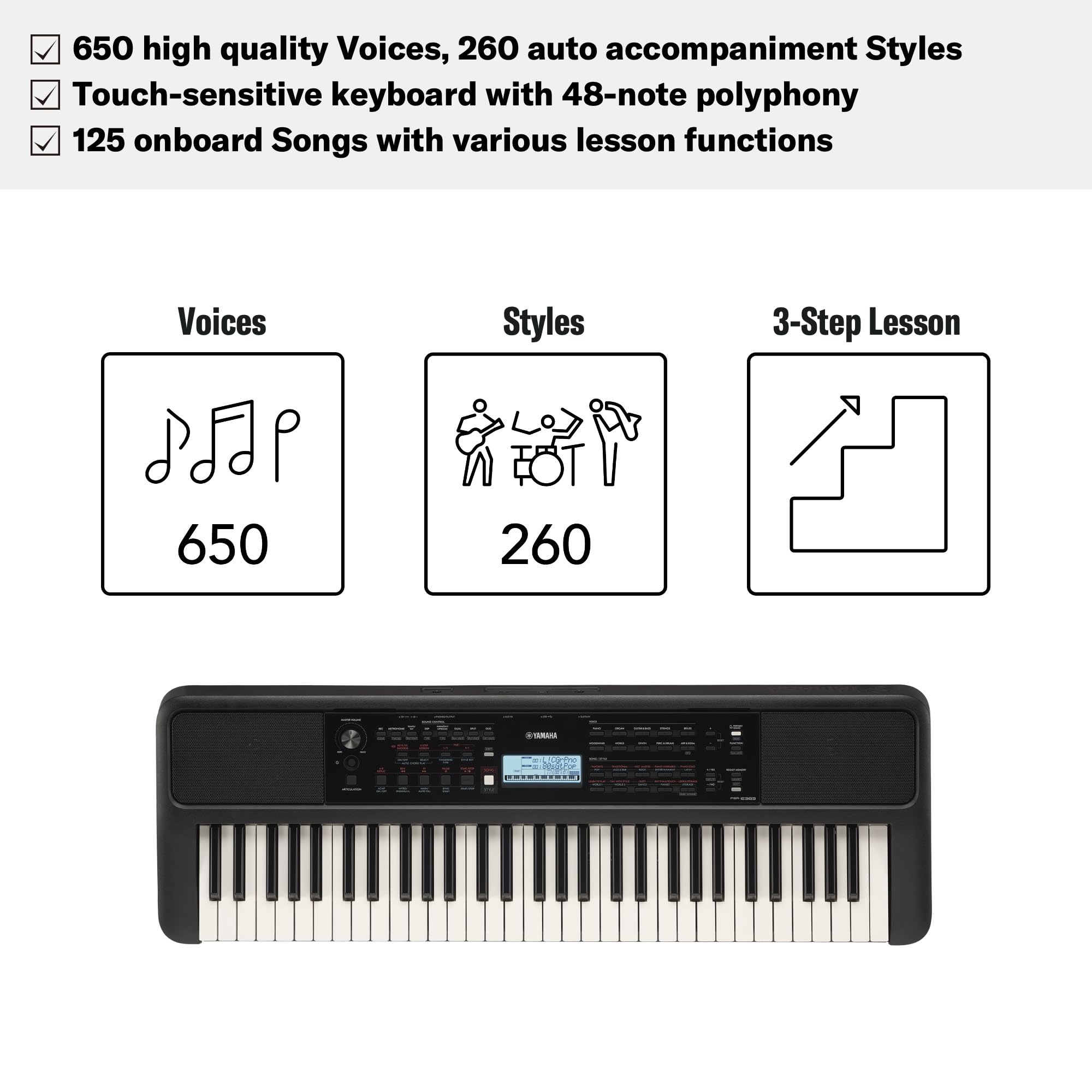 Yamaha PSR-E383 Tastiera 61 Tasti Touch 650 Voices