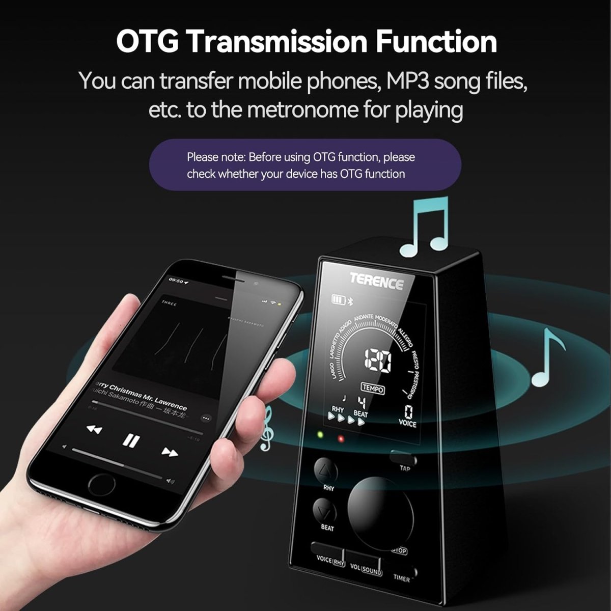 Terence DM1 Metronomo Digitale Nero per Pianoforte