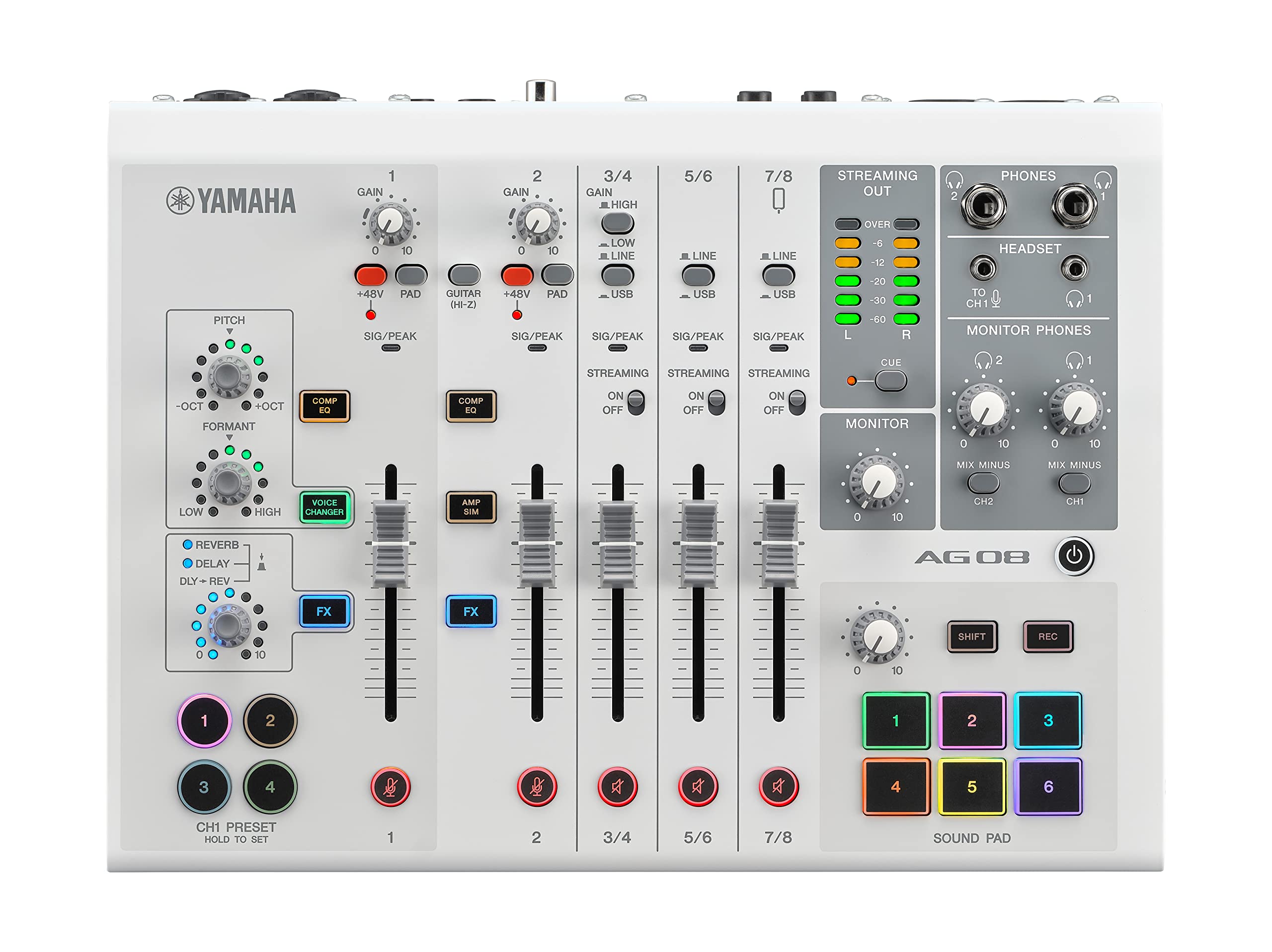 Yamaha AG08 Mixer Streaming Bianco USB DSP Effetti