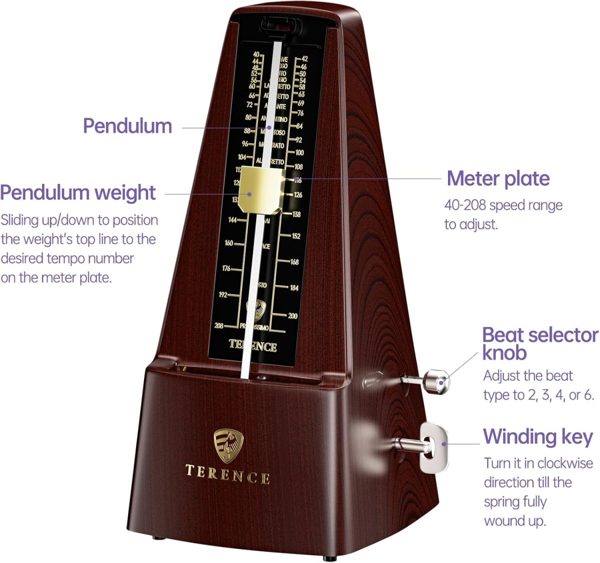 Terence TM2 Metronomo per Pianoforte Nero Portatile