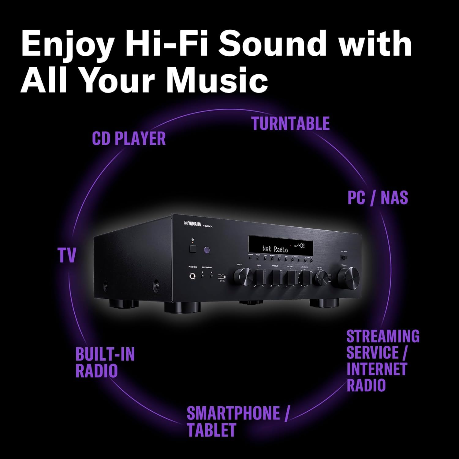 Yamaha R-N600A sintoamplificatore rete Hi-Fi nero