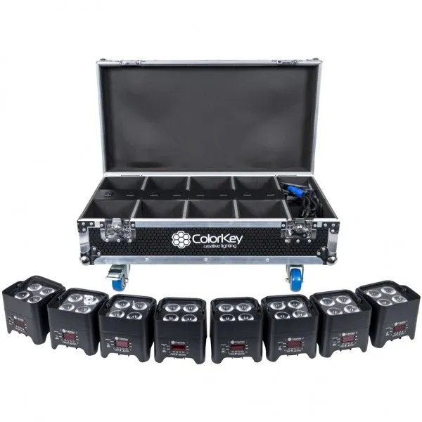 MobilePar Mini Hex 4 par led batteria RGBAW-UV bundle 8 pezzi