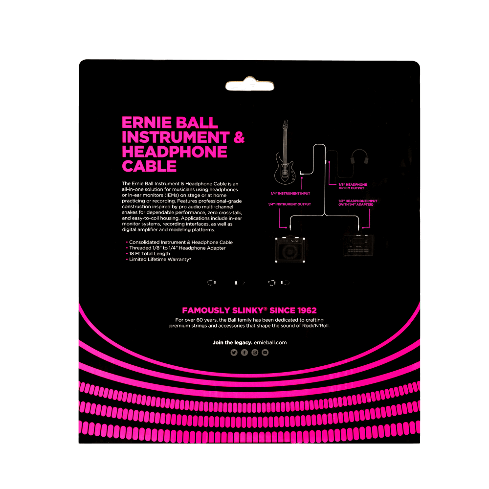 Ernie Ball 6411 cavo strumento e cuffie 5,48 m