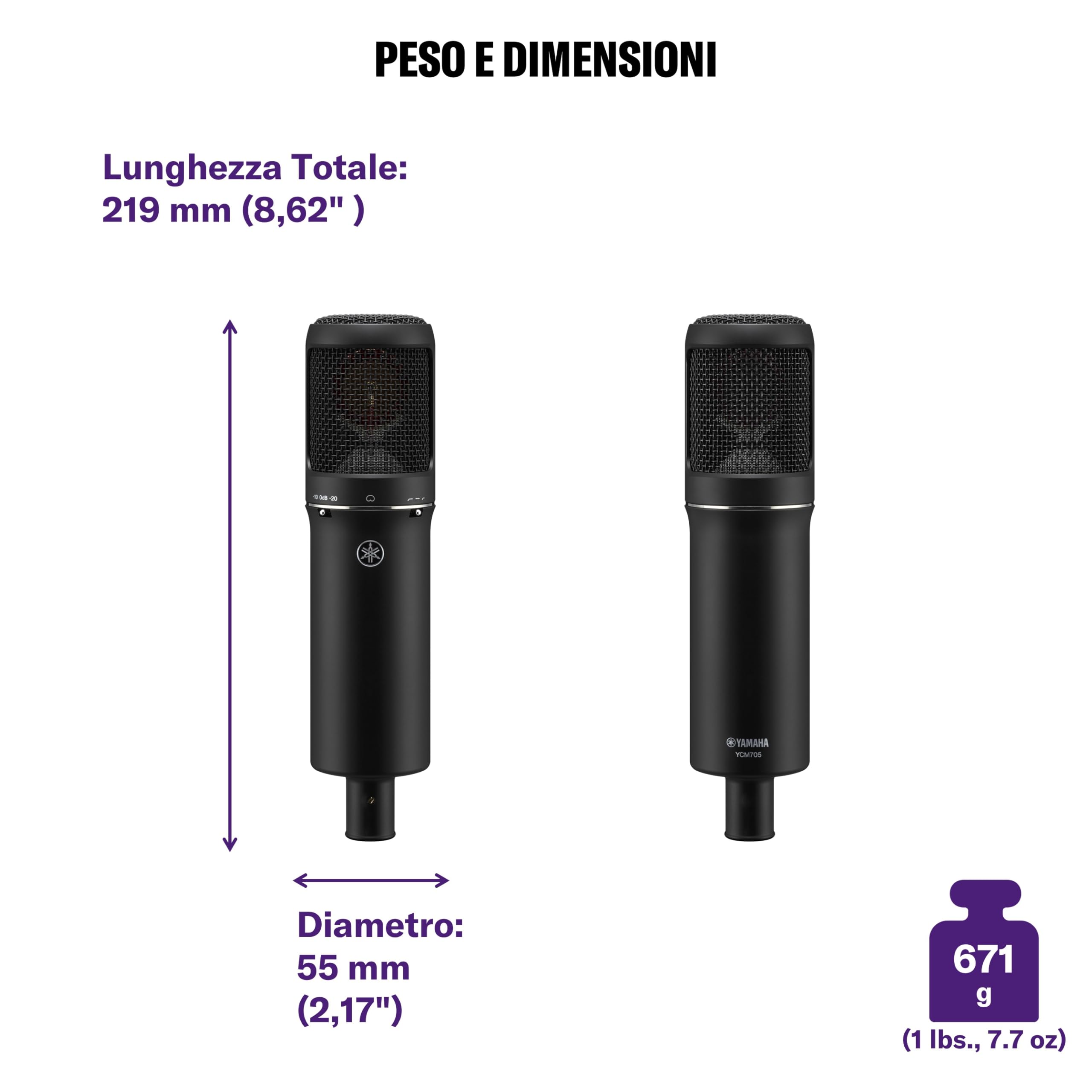 Yamaha YCM705 Microfono a Condensatore Nero 1"