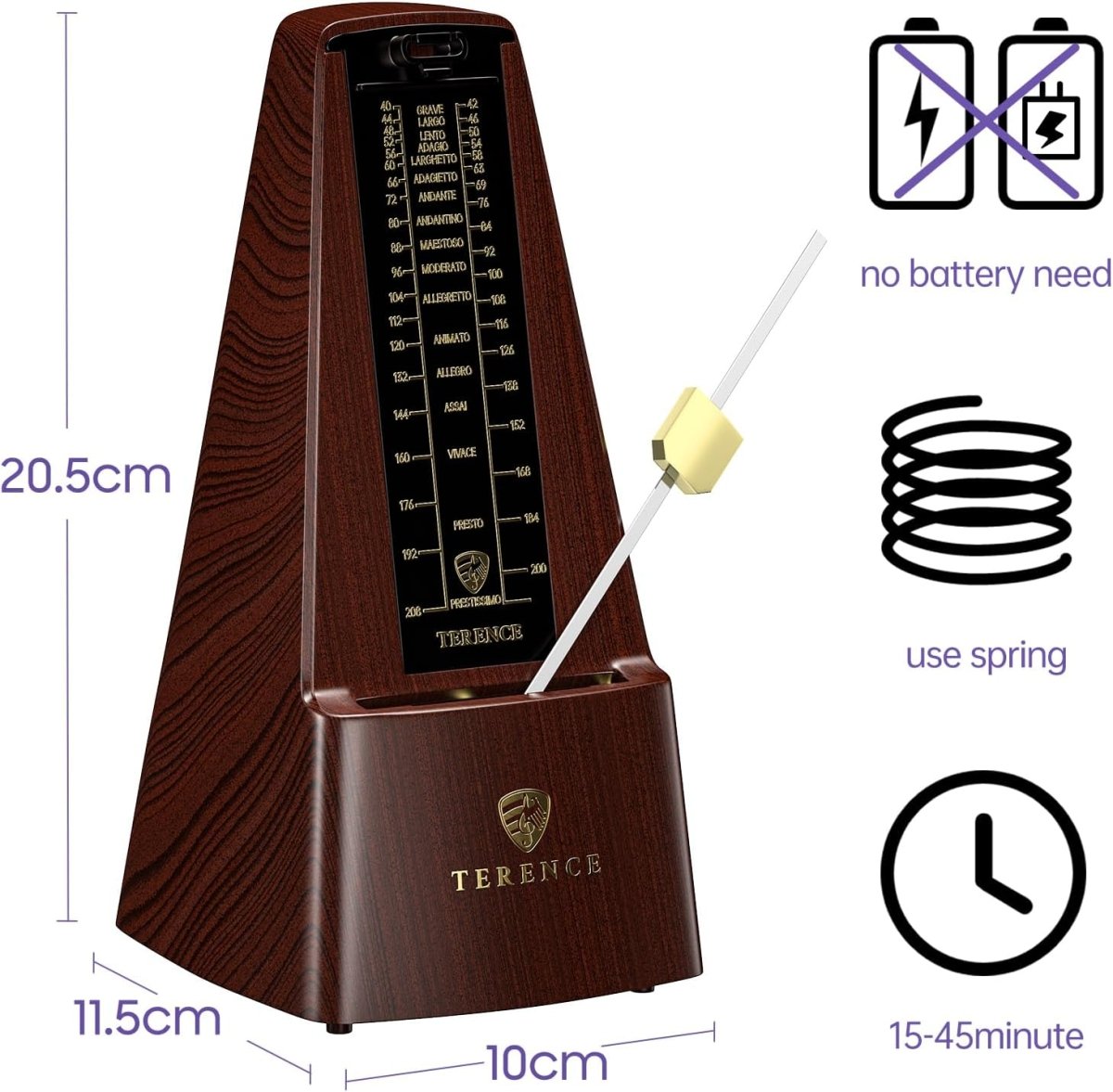 Terence TM2 Metronomo per Pianoforte Nero Portatile