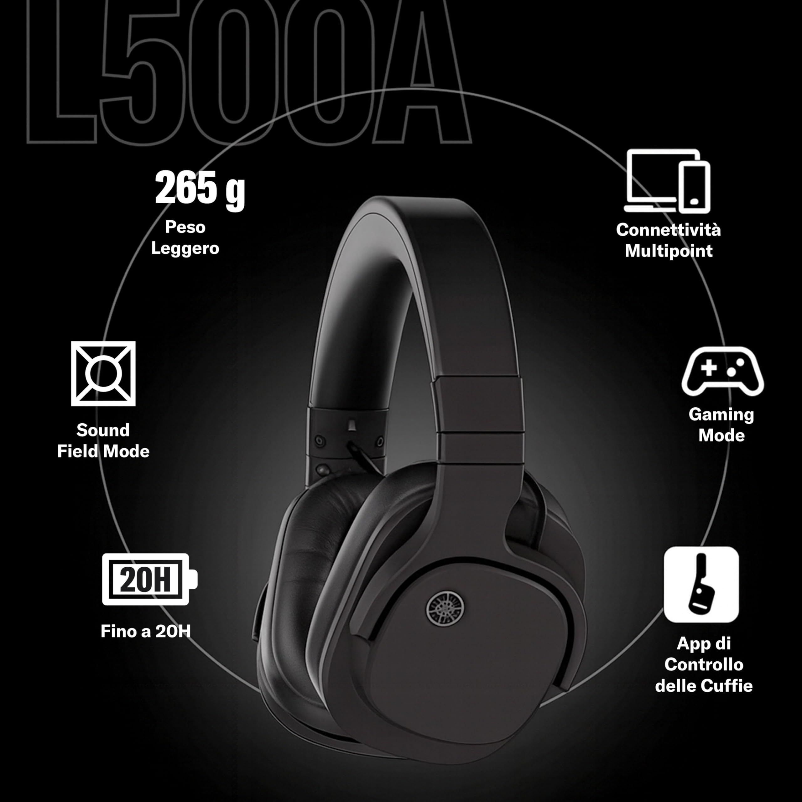 Yamaha YH-L500A Cuffie wireless over-ear nero 3D